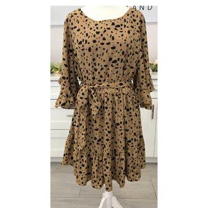 NWT BluIvy Dalmatian Print Ruffled Sleeves Dress